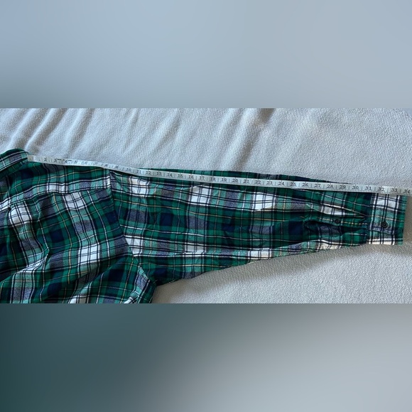 Lands End Shirt Mens 3XLT Green and Blue Plaid Flannel Button Up - Picture 7 of 8
